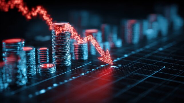 Depicting economic downturn: a metaphorical representation of financial losses. ..Created with Generative AI, not depicting real subjects.