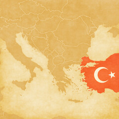 Ocher map of Balkans - Turkey