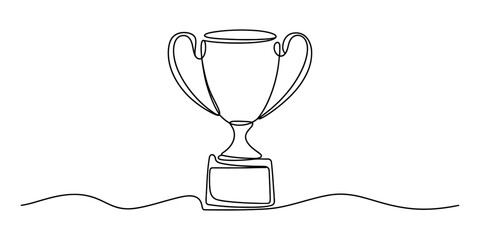 Minimalist one line drawing of a winner trophy cup on a pedestal for success and achievement. Vector, illustration © Creative_Oneline