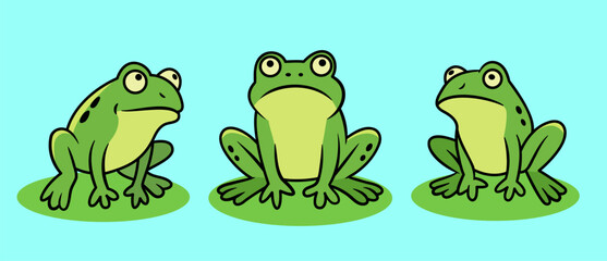 Fototapeta premium Frog cartoon character illustration. Vector set