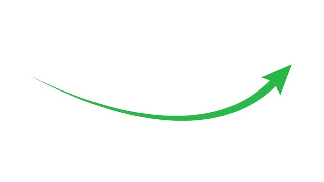 Green thin long curved arrow pointing to right. arrow indication and direction symbol. Motion graphics of business graph concept