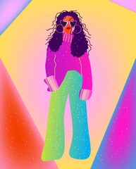 Illustration of a fashionable girl on a yellow background.