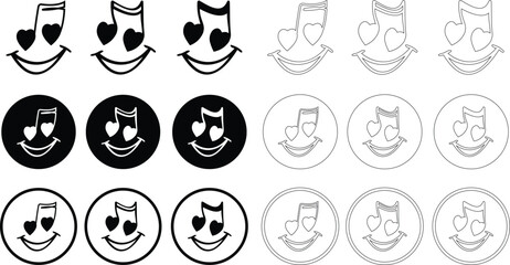 This black musical note with heart icon set features a clean and modern silhouette element that beautifully combines the universal symbol of music with a heart shape representing passion and emotion.