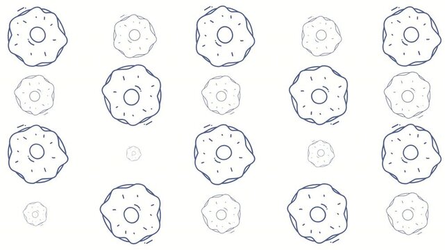Food doodle art with whimsical donut outlines on a white background. Perfect for food blogs, menus, packaging, and kitchen decor.