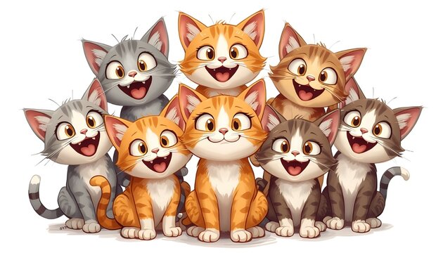 set of funny cartoon cat