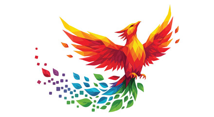 Fototapeta premium Vibrant Colorful Geometric Phoenix Bird Rising Illustration Isolated on White Background