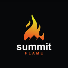 Fire Flame with Summit Peak Mountain logo design