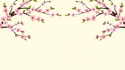 Naklejka premium Decorative cherry blossom branches symmetrical design with copy space illustration