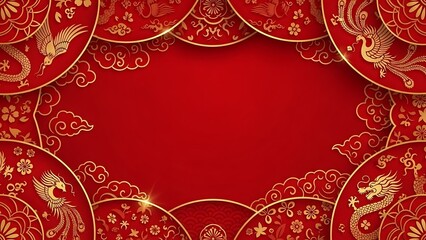 Decorative chinese new year background with dragons phoenixes and floral elements