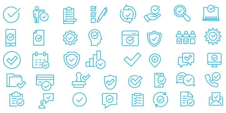 Inspection web icons in line style. Examination, testing, quality control, check, inspect, collection. Editable stroke. Vector illustration.