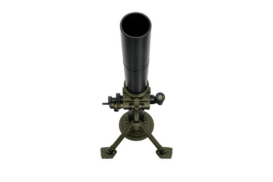 Realistic mortar weapon from top view on gradient background