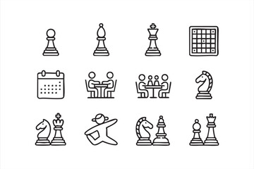 Professional Chess Outline Icons for Board Game Branding and Design © MD.sahadat