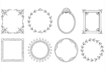 Obraz premium Elegant Floral Line Art Frames and Decorative Borders Vector Set