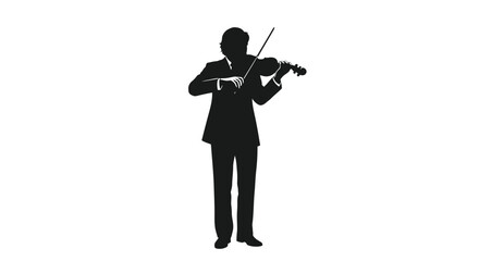 Fototapeta premium Silhouette of a man playing violin in a suit on white background elegant musician performing classical music