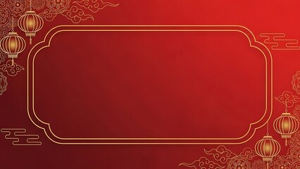 Elegant red and gold background with lanterns and copy space for festive designs