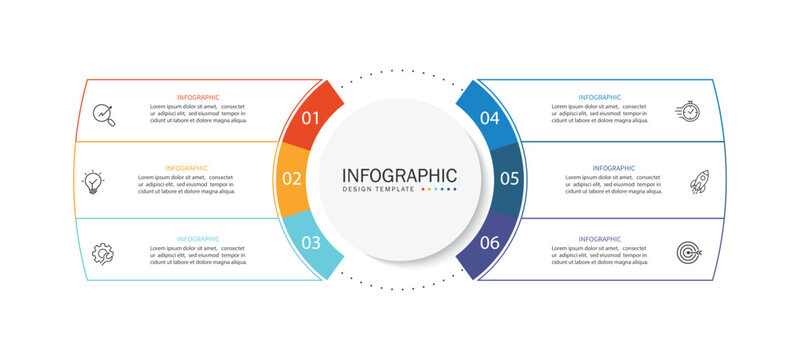 Vector infographic label design with circle infographic template design and 6 options or steps.