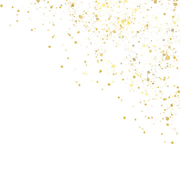 Gold glitter corner frame background. Luxury golden confetti border. Elegant festive sparkle decoration