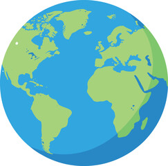Illustration of a world globe with green continents and blue oceans © Studicon