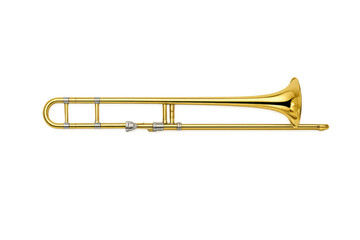 Obraz premium Golden trombone on gradient background with soft lighting