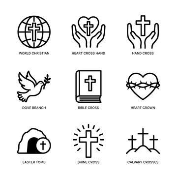 Outline Simple Christian Symbol Element Icon Set Illustration Design