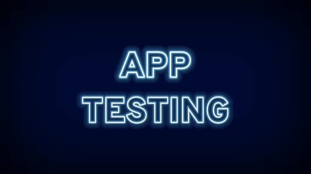 Blue Neon Text App Testing in a Stylish Outline Script Perfect for Software Development and User Experience Concepts