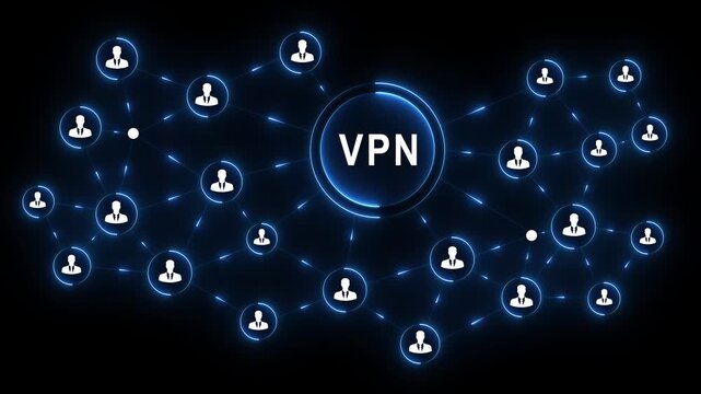 VPN network business communication technology collaboration Professional torso operating glowing interface to VPN teams enable networking and boost