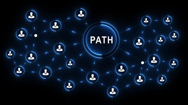 PATH network business communication technology collaboration Professional torso operating glowing interface to PATH teams enable networking and boost
