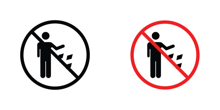 Do not litter signs in line art style on white background for graphic and web design.