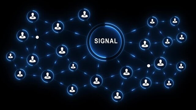 SIGNAL network business communication technology collaboration Professional torso operating glowing interface to SIGNAL teams enable networking and boost