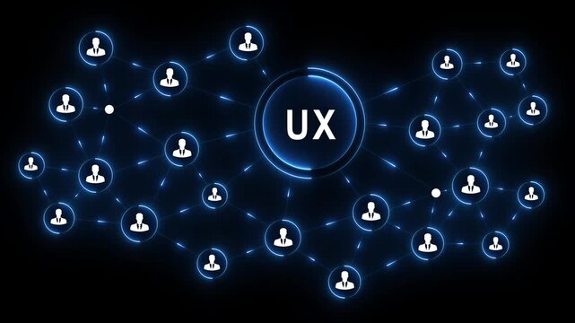UX network business communication technology collaboration Professional torso operating glowing interface to UX teams enable networking and boost black blackground 4k video...