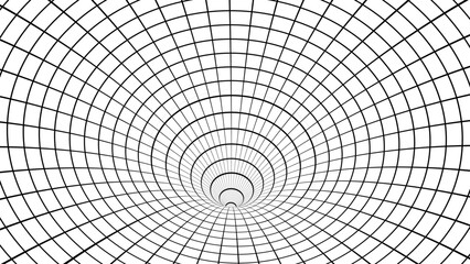 Fototapeta premium Geometry wireframe 3D tunnel, wormhol or portal on white background. ci-fi digital illustration of portal though time and space.. Y2K Cyberpunk elements in trendy psychedelic rave style. 