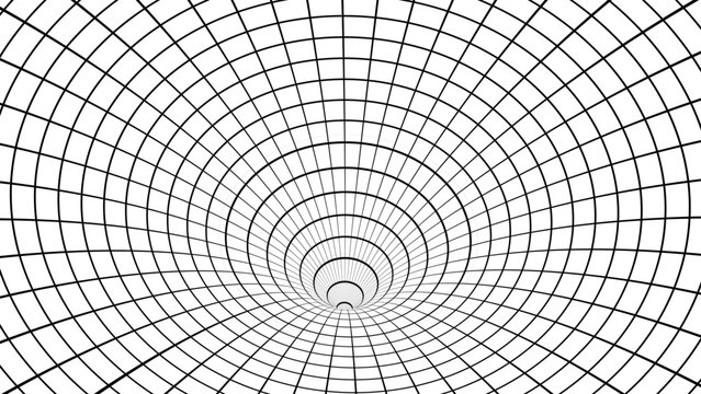 Geometry wireframe 3D tunnel, wormhol or portal on white background. ci-fi digital illustration of portal though time and space.. Y2K Cyberpunk elements in trendy psychedelic rave style.
