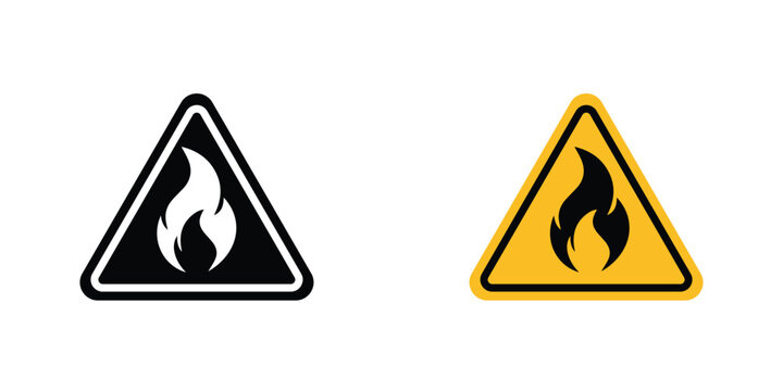 Fire warning signs in line art style on white background for graphic and web design.