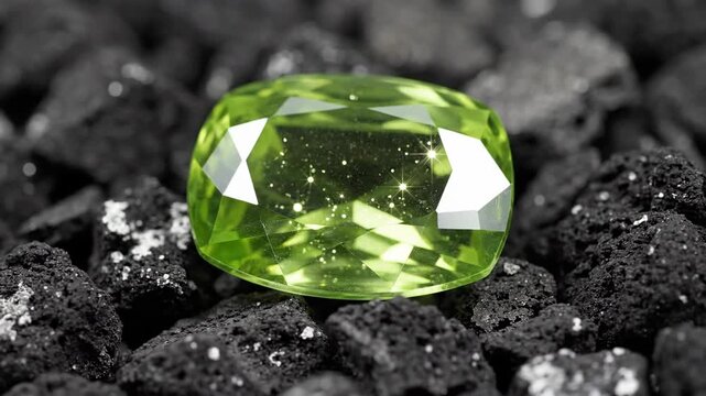 Radiant Peridot Gemstone Sparkling Against Dark Background