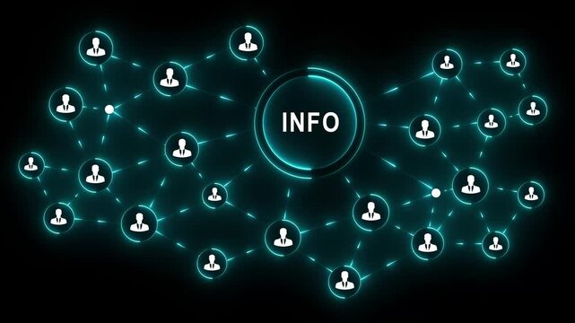 Info network business interface person professional confidently engage to press for digital collaboration and strategic communication black blackground across organizational nodes 4K VIDEO...