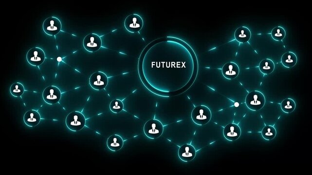 Futurex network business interface person professional confidently engage to press for digital collaboration and strategic communication black blackground across organizational nodes 4K VIDEO...