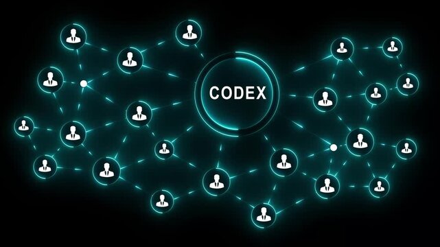 Codex network business interface person professional confidently engage to press for digital collaboration and strategic communication black blackground across organizational nodes 4K VIDEO...