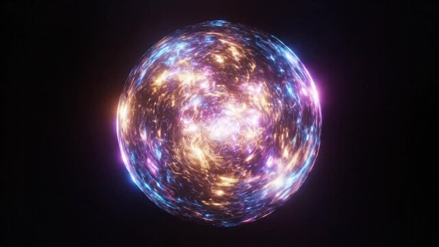 Vibrant colorful glowing neon orb pulsing with energy in space