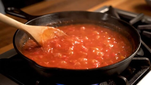  Homemade Tomato Sauce Simmering in Cast Iron Skillet &ndash; Rustic Culinary Scene