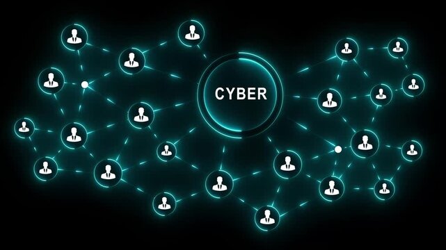 Cyber network business interface person professional confidently engage to press for digital collaboration and strategic communication black blackground across organizational nodes 4K VIDEO...