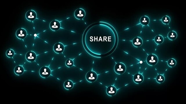 Share network business interface person professional confidently engage to press for digital collaboration and strategic communication black blackground across organizational nodes 4K VIDEO...