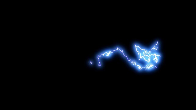 Animated electric lightning bolt storm effect FX on a black screen background with powerful thunder flash and dynamic blue light force burst, alpha channel seamless loop animation in 4k