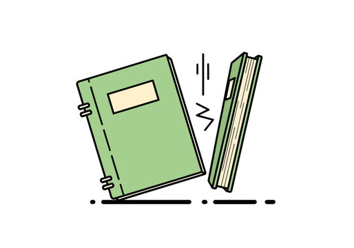 Two green books falling down with motion lines.