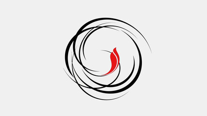 Obraz premium Abstract Black Swirl Lines with a Red Brush Stroke Representing Creativity and Movement in Light Gray Gradient Studio Background