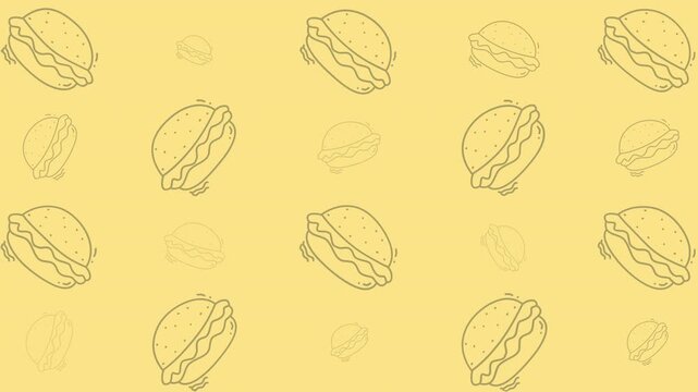 Food doodle pattern with burger icons for a fun and whimsical background. Ideal for food blogs, menus, and packaging designs.