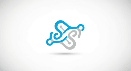 Fototapeta premium Abstract Blue and Grey Connected Network Lines Icon, in bright studio
