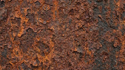 Close-up textured background of rustic oxidized metal surface, showing intricate patterns of corrosion and weathering