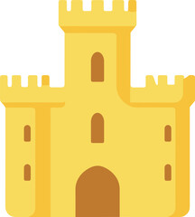 Illustration of a golden sandcastle with turrets and an arched doorway © Studicon