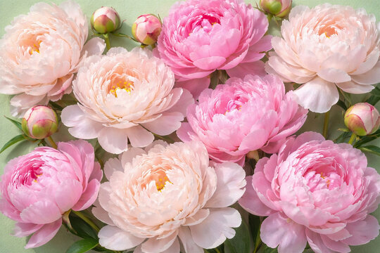 Beautiful floral backround with copy space. Festive backdrop for the international women day, mothers day, teachers day. Tender peonies. 
