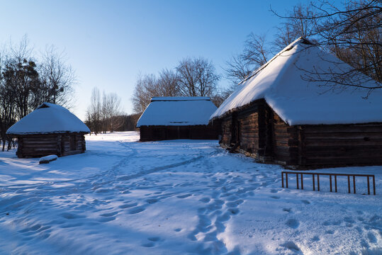 Ukrainian village. Seasonal landscape. Winter